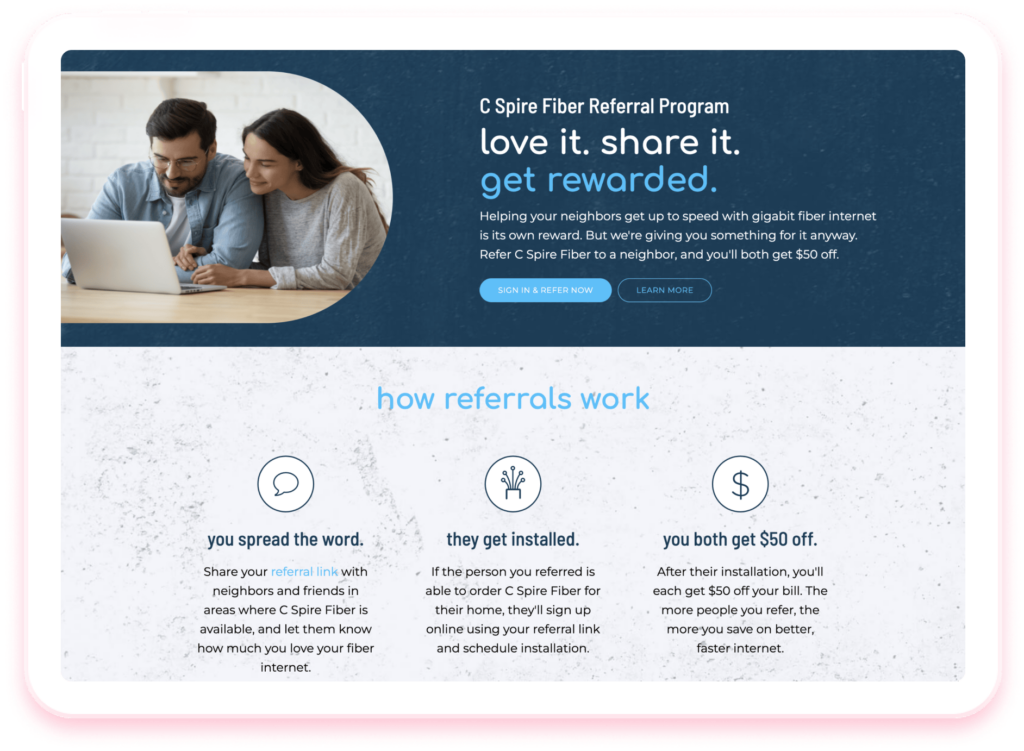 C Spire Fiber's reward program for Telecom referrals